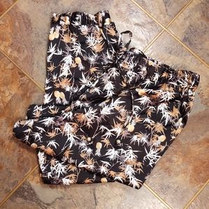 Peter Som black & gold satin pineapple print dressy joggers